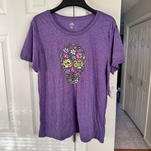 Way to Celebrate L (12-14) Purple Flower Skull Graphic Tee Halloween